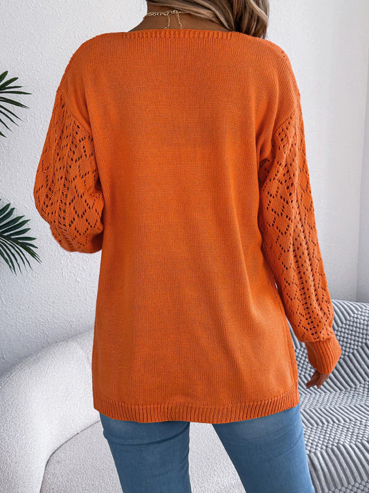 Openwork Open-Front Long Sleeve Cardigan