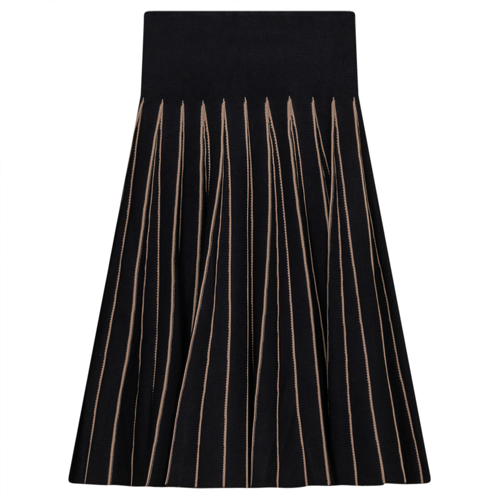 Jersey Kint Pleated Skirt Black Latte
