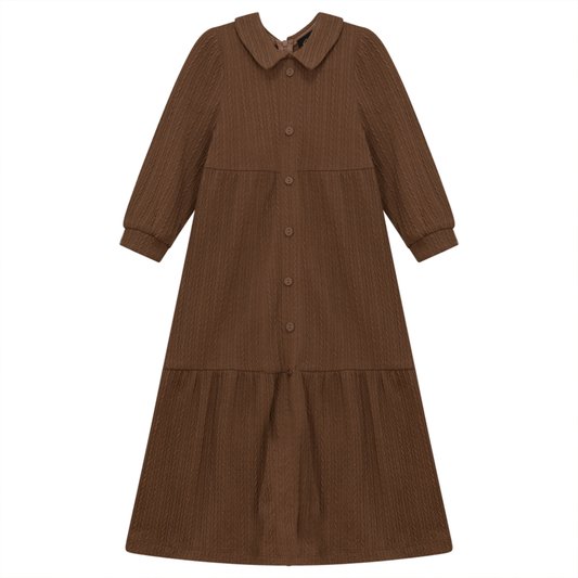 Mini Cable Dress With Collar Cognac