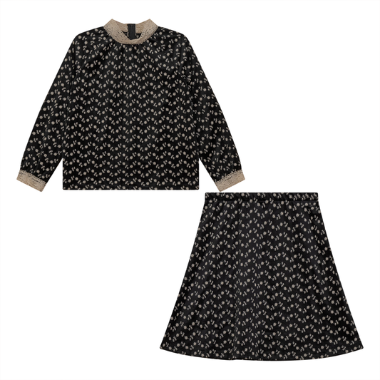 Embroidered Velvet 2pc Set Black Print