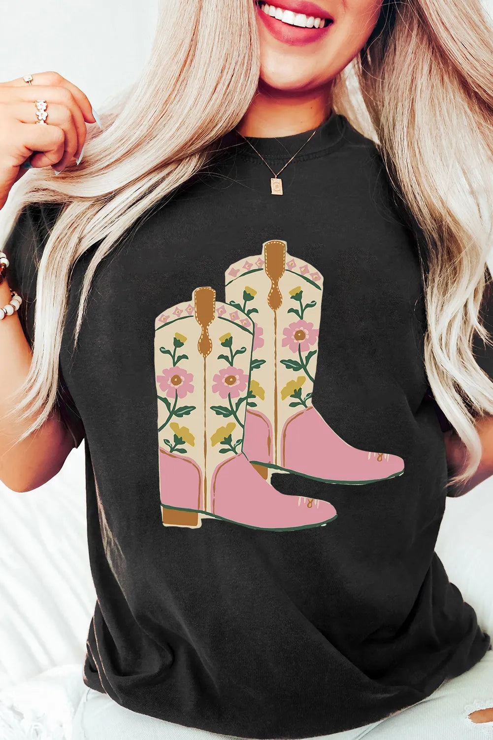 Floral Cowgirl Boots Graphic T-Shirt