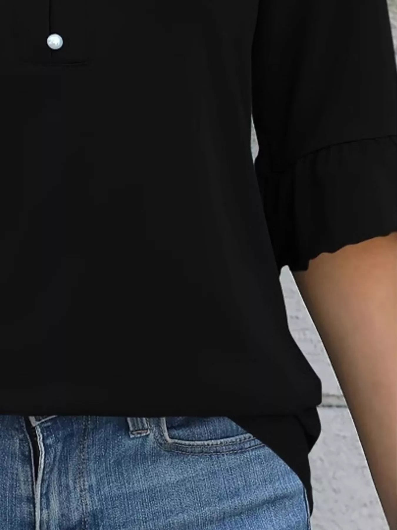 Full Size Notched Flounce Sleeve Blouse Plus Size