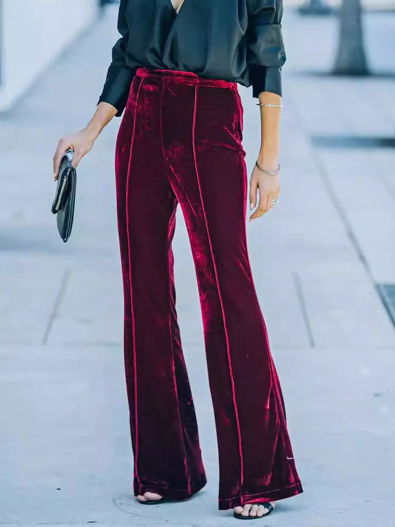 High-Waisted Wide Leg Velvet Pants