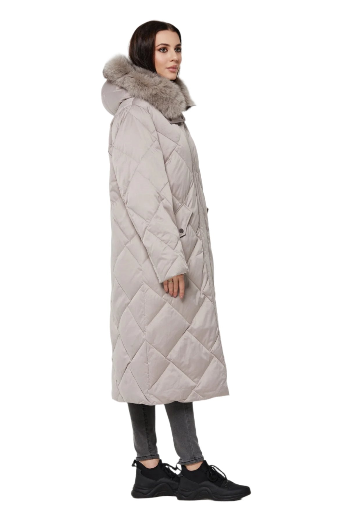 Genuine Polar Fox Fur Collar-Hood Down Winter Coat