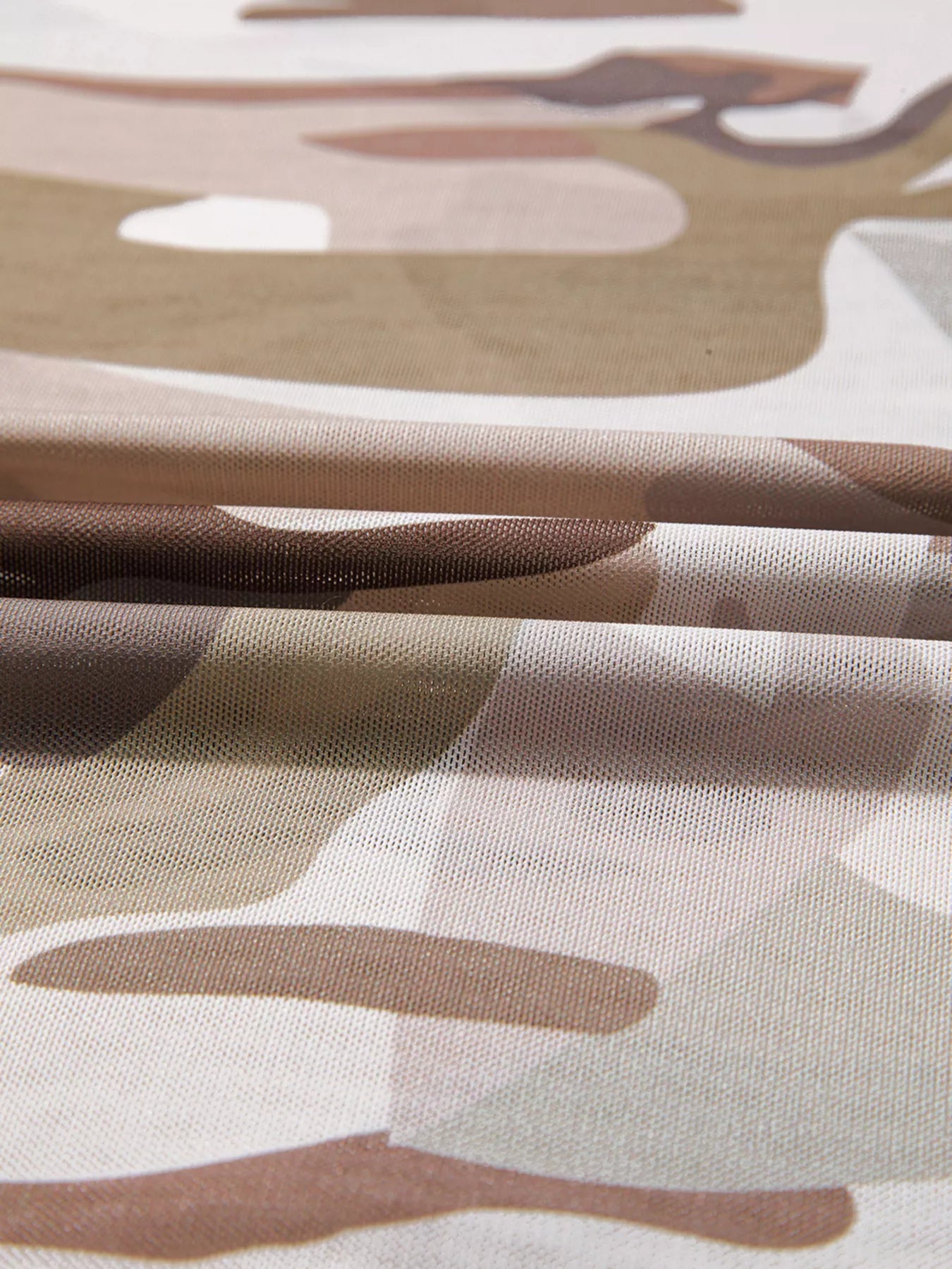 Camouflage Print Mesh Long Sleeve Top