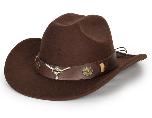 Women's Western Rhinestone Cowboy Hat - Bling Diamond Band Rodeo Fedora Medium Brwon Bull Band