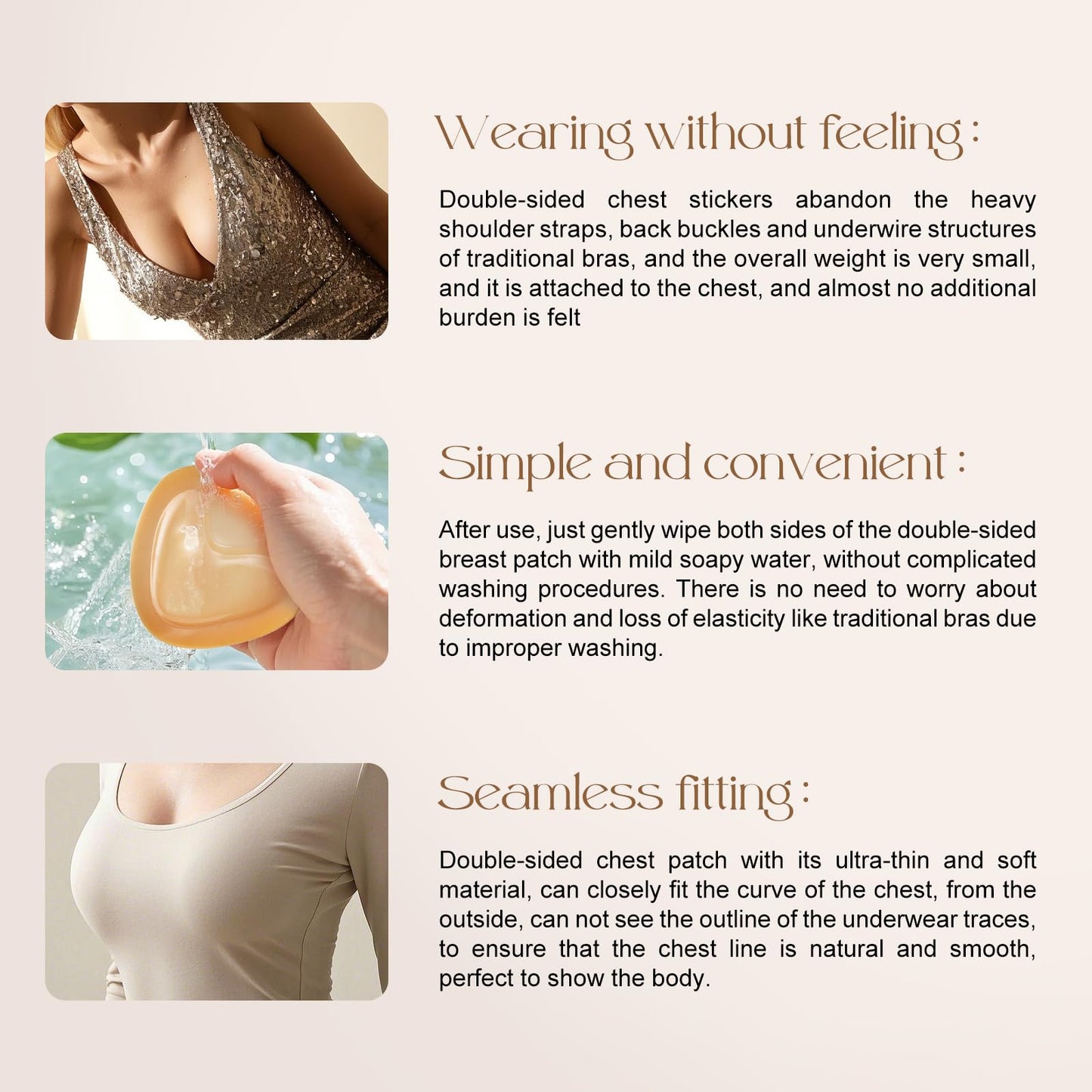 Reusable Silicone Bra Inserts - Double Sided Adhesive Push Up Pads for Bikini & Sports Bra