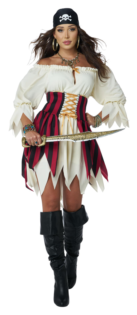 Women's Sultry Sea Pirate Costume - Renaissance Dress with Corset and Bandana