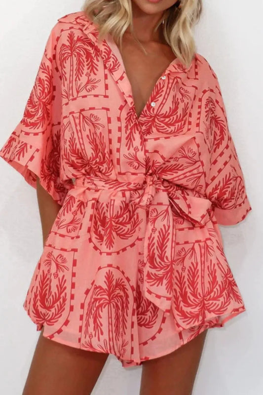 Printed Tie Waist Romper
