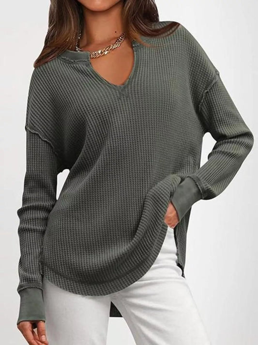 Waffle Knit Long Sleeve Sweatshirt