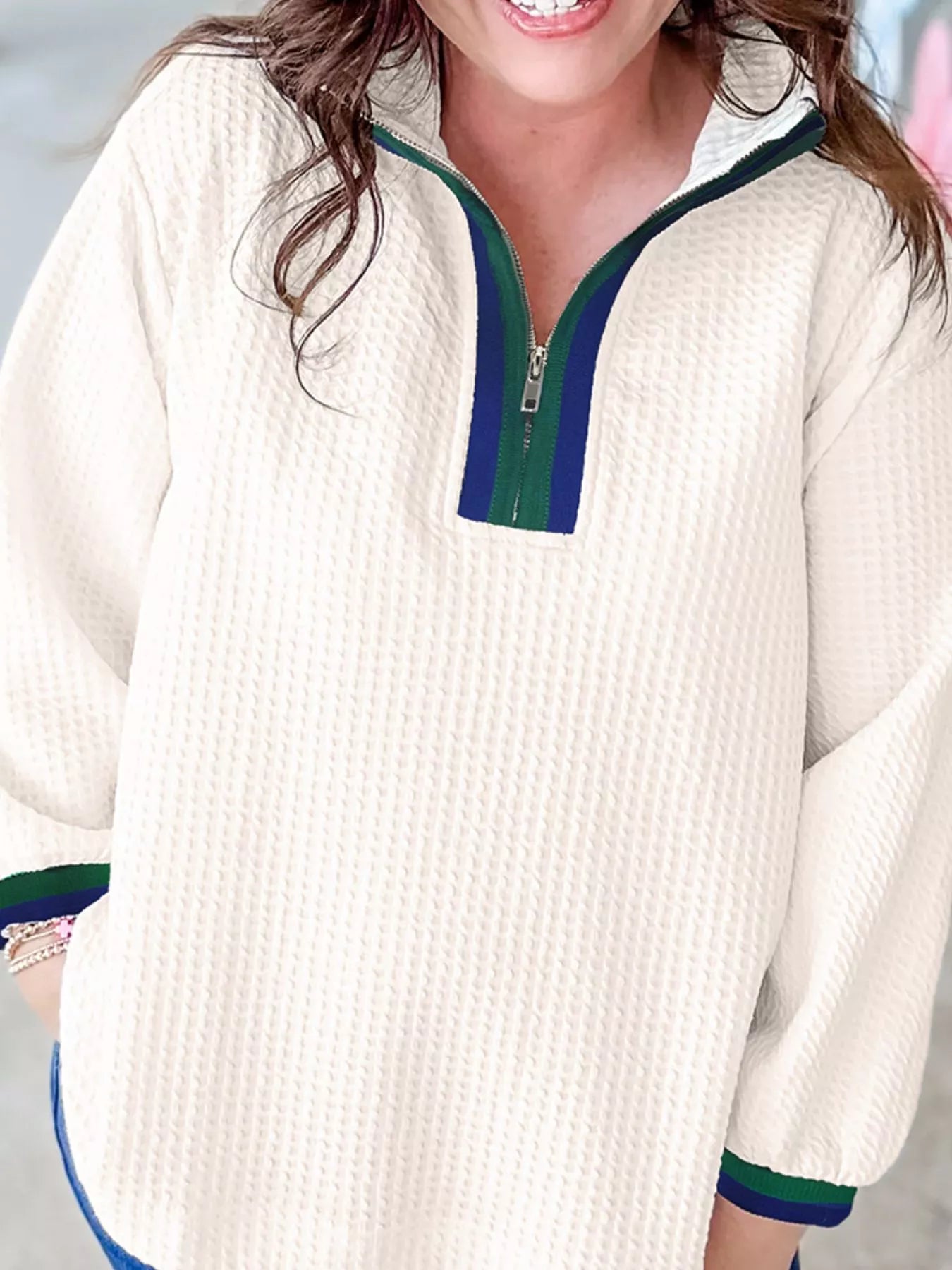 Textured Waffle Knit Half-Zip Sweatshirt