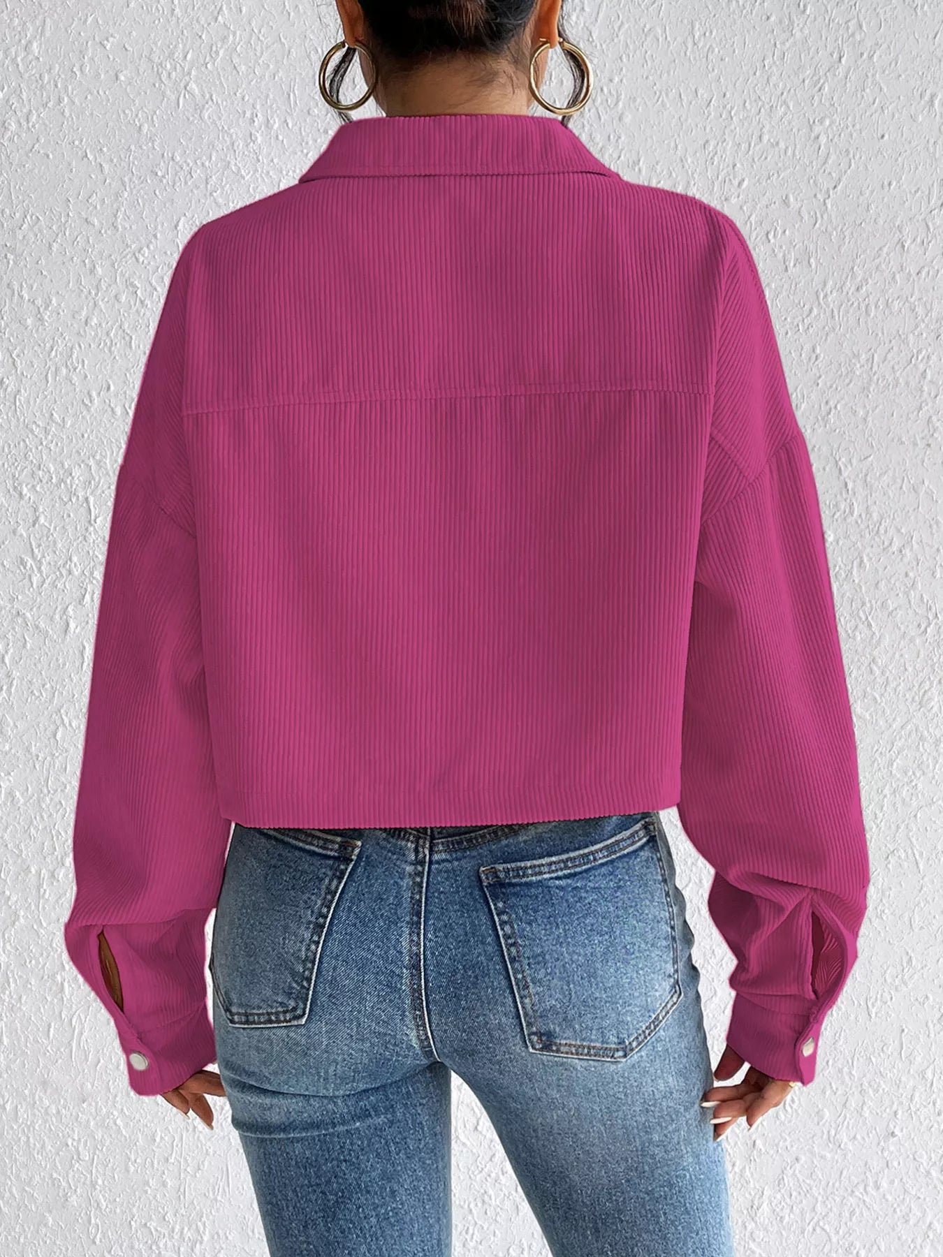 Casual Corduroy Snap Down Cropped Jacket