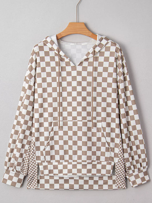 Checkered Pattern Oversized Drawstring Hoodie