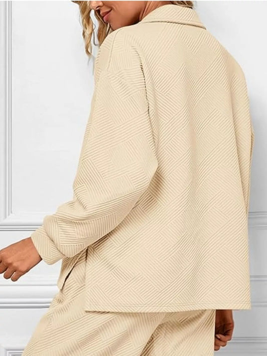 Side Slit Textured Top and Drawstring Pants Set