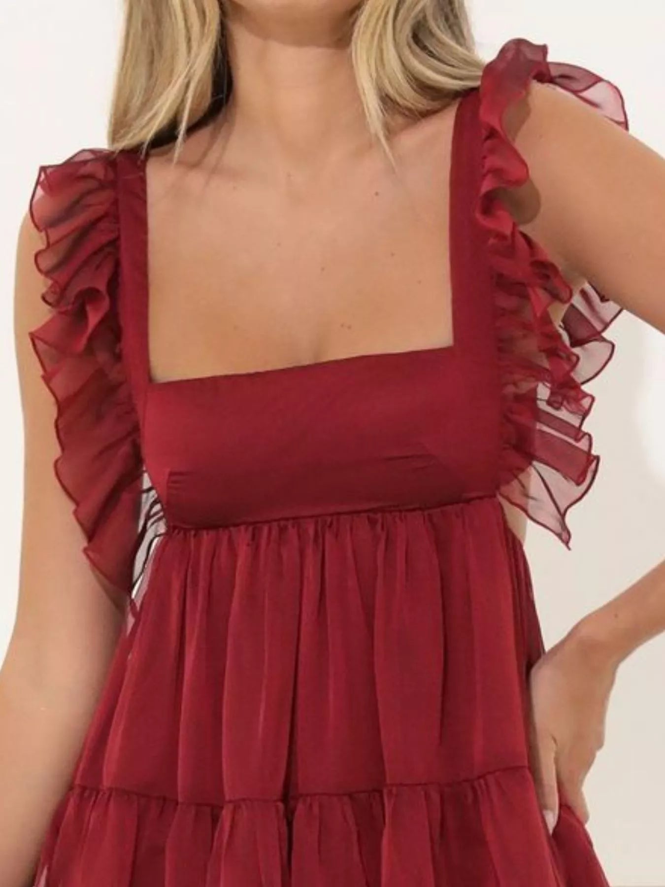 Ruffled Square Neck Tiered Dress