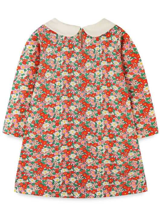 Children's Floral Print Long Sleeve Peter Pan Collar Dress