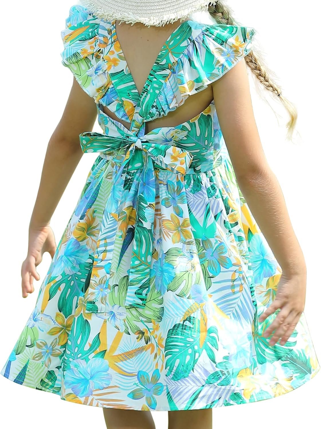 Girls Floral Cotton Dress - Sleeveless Summer Dress with Zipper Closure 4-5T D61