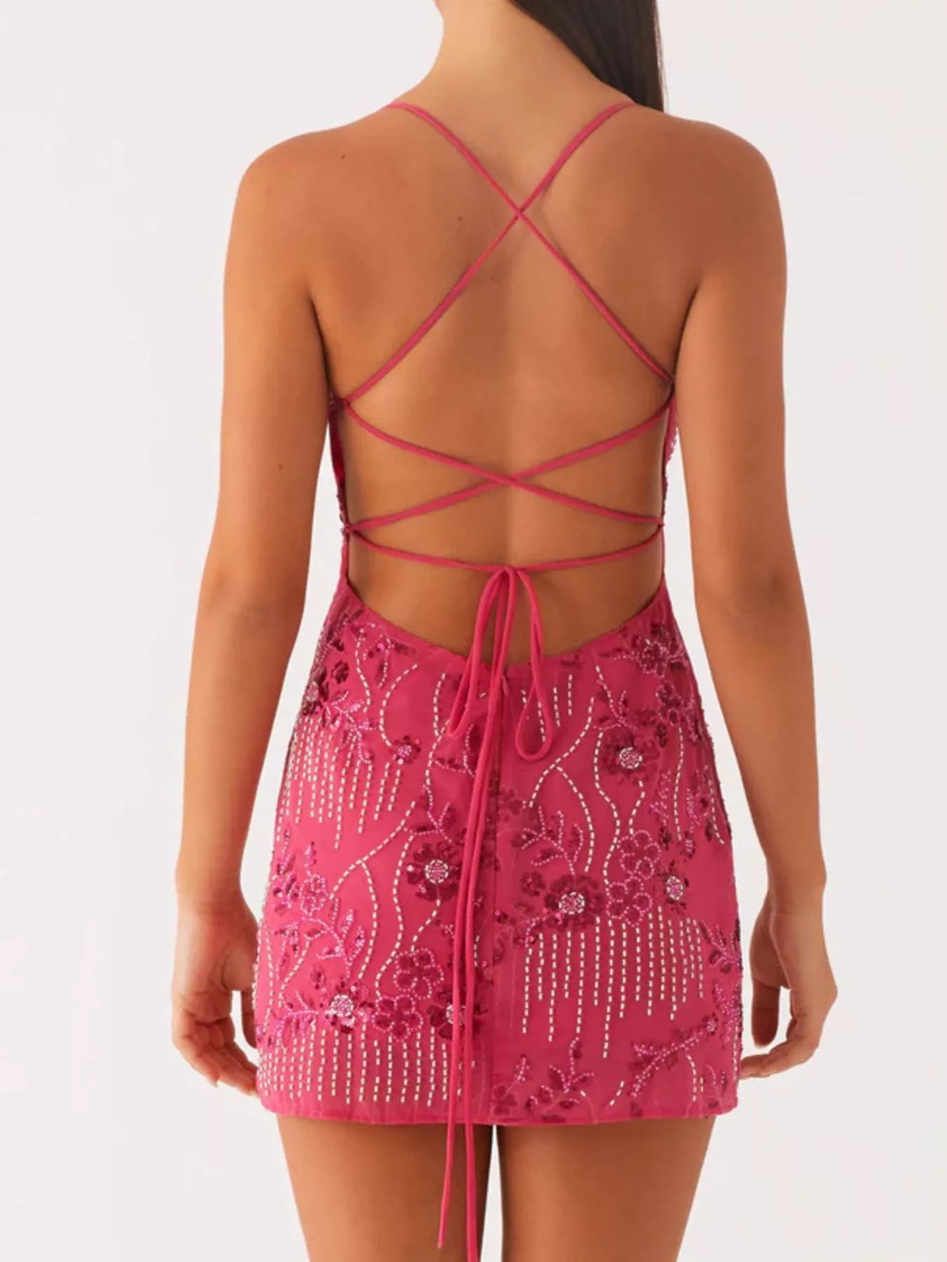 Backless Embroidered Sequin Cami Dress