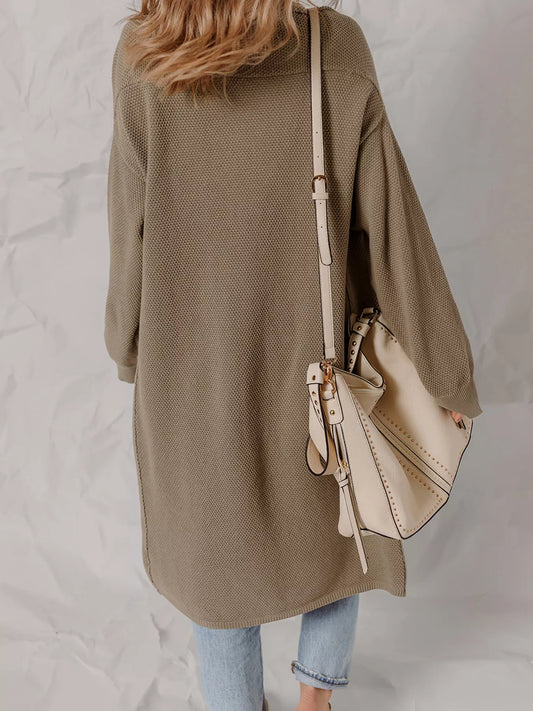 Solid Color Textured Knit Open Front Oversize Cardigan