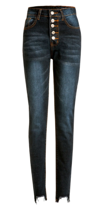 Spring Slim Fit High Waist 5-Piece Buckle Stretch Feet Pants-Foot Hole -3 Blue and Black