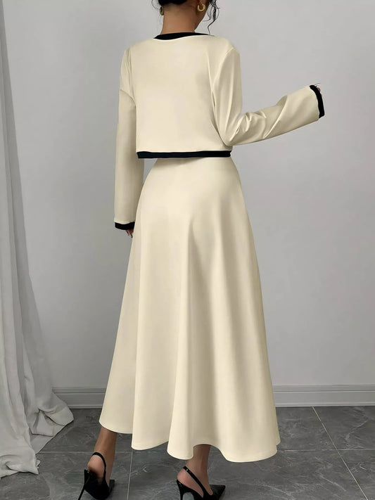 Contrast Trim Maxi Dress and Cropped Cardigan Set