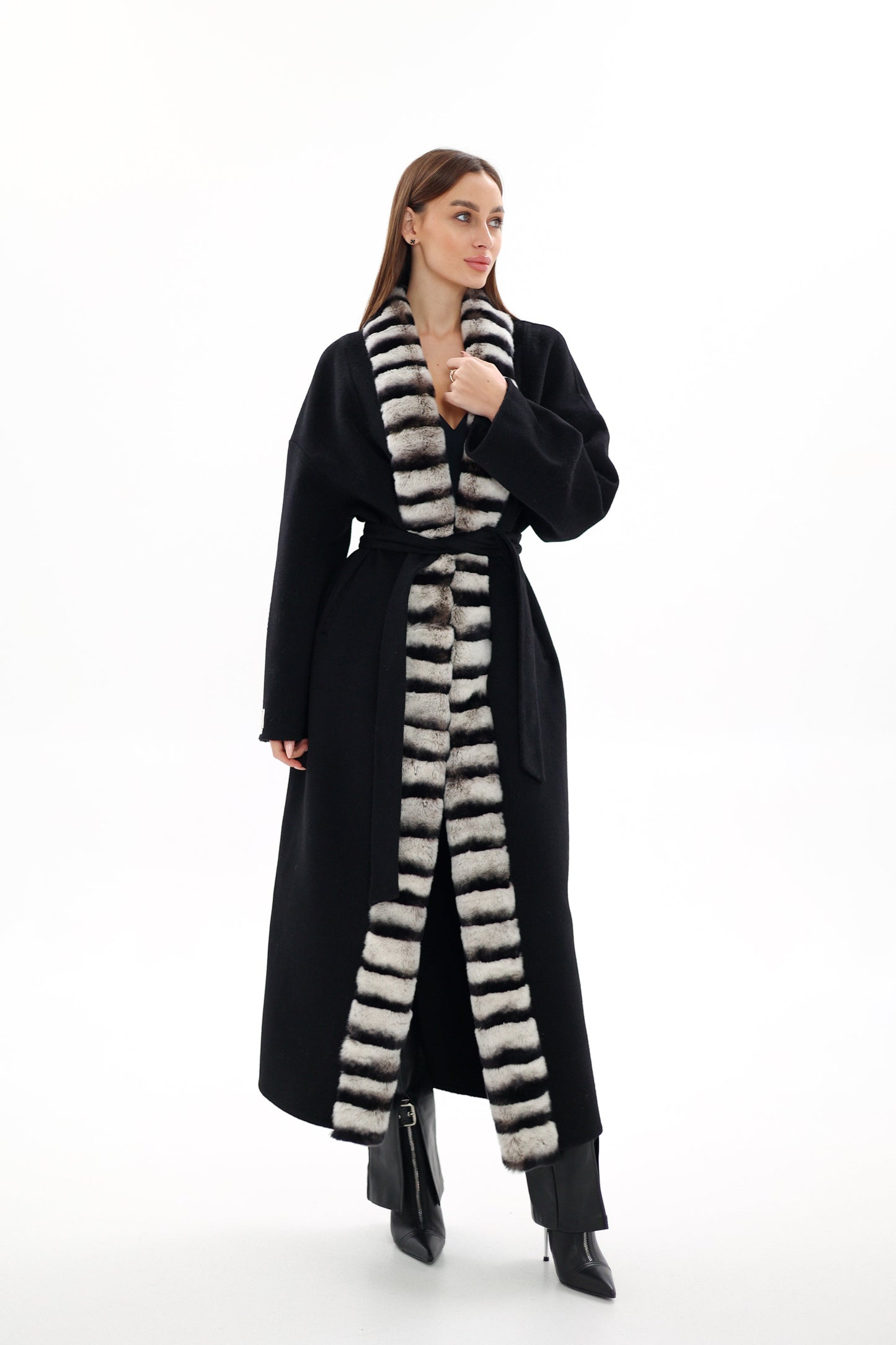 Genuine French Orylag Fur Italian Cashmere Wool Coat