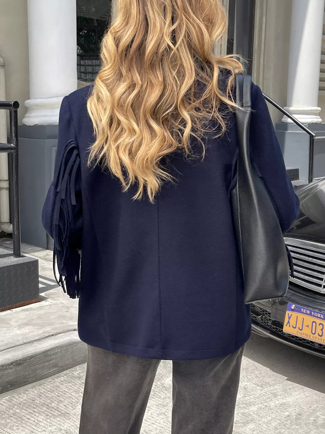 Fringe Lapel Collar Button Up Cropped Blazer