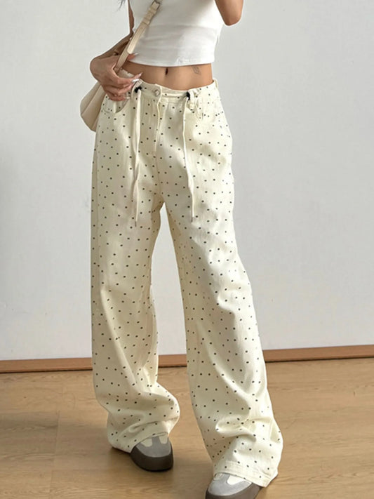 Polka Dot Wide Leg Drawstring Pants
