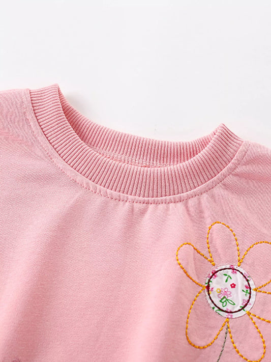 Children's Floral Embroidered Sweatshirt & Pants Set