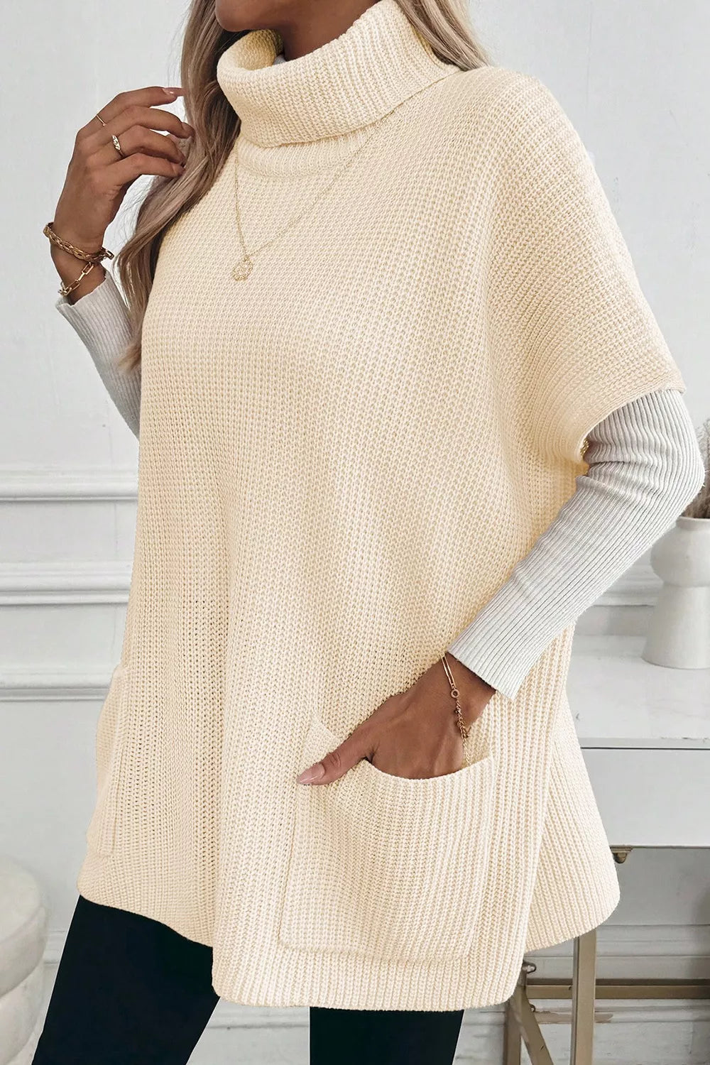 Turtleneck Knit Short Sleeve Sweater