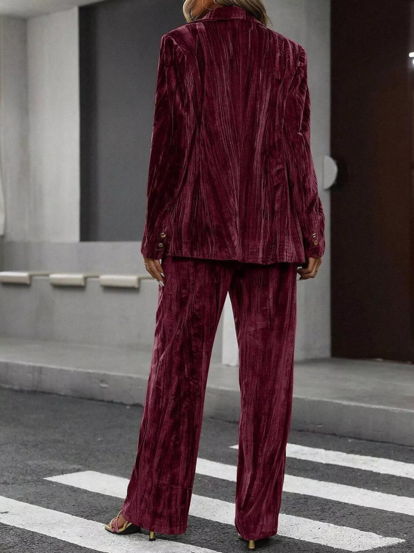 Lapel Collar Long Sleeve Blazer and Pants Set