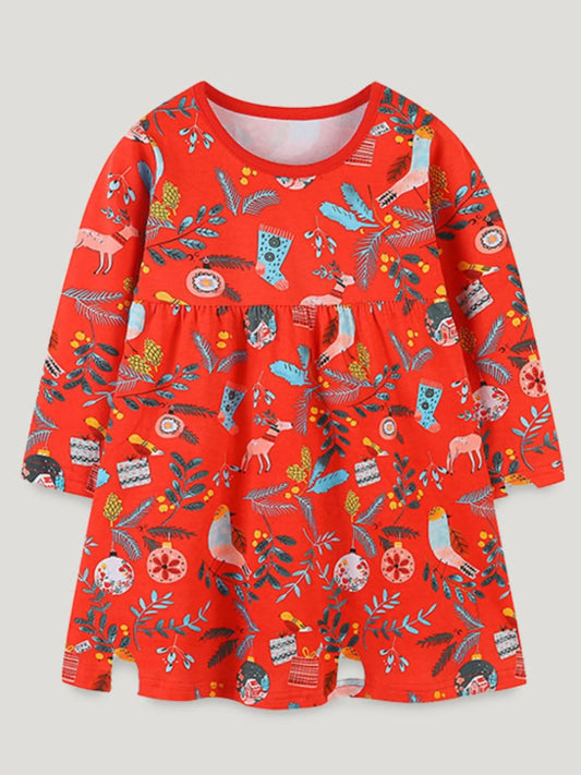 Children's Christmas Print Long Sleeve Dress