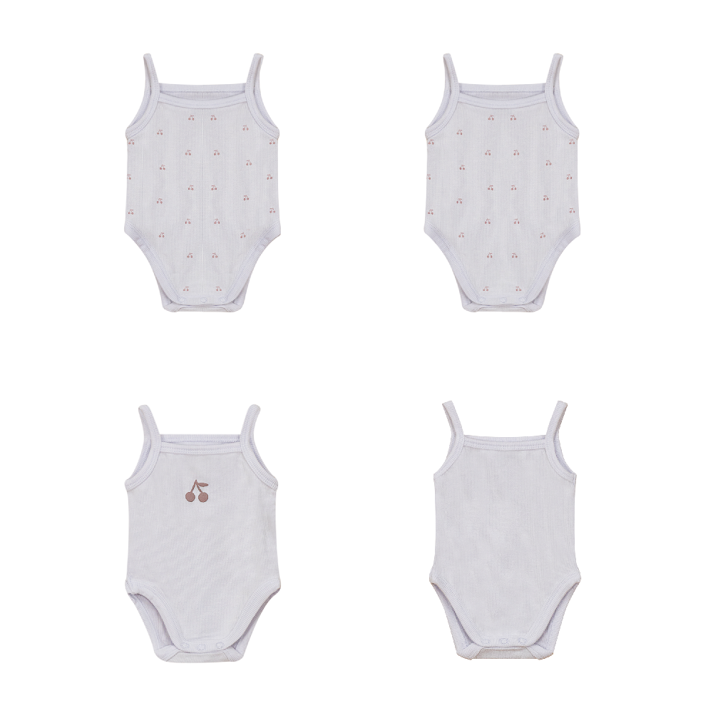 Ribbed Cherry Print Onesie Set White Mauve
