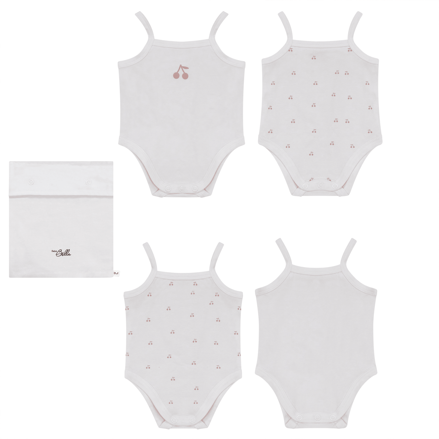 Cherry Print Onesie Set White Mauve