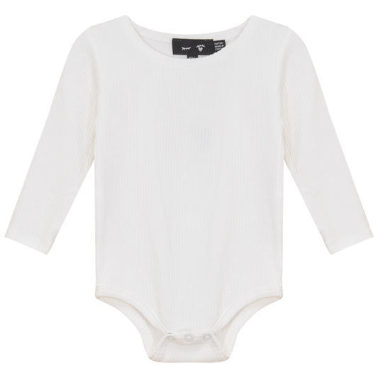 Pointelle Long Sleeve Rib Onesie White
