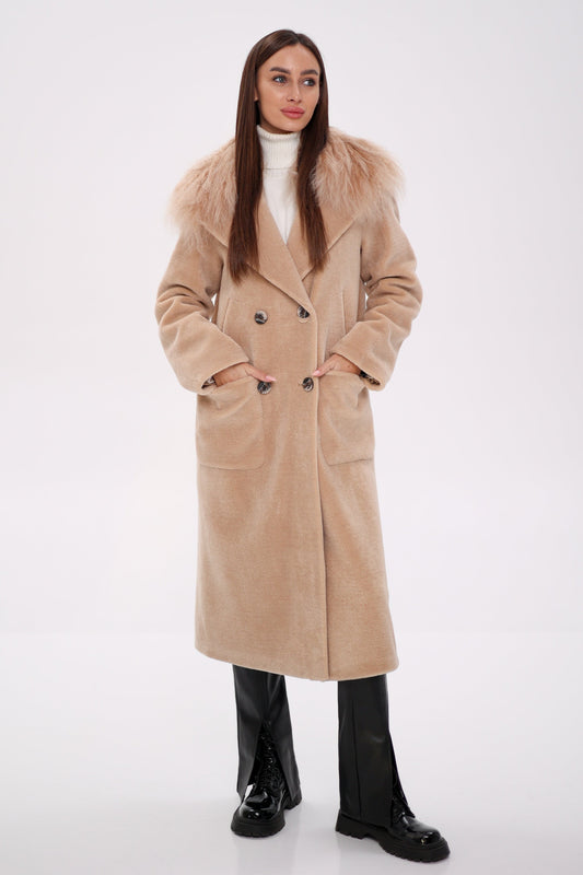 Genuine Lama Fur Virgin Wool Coat