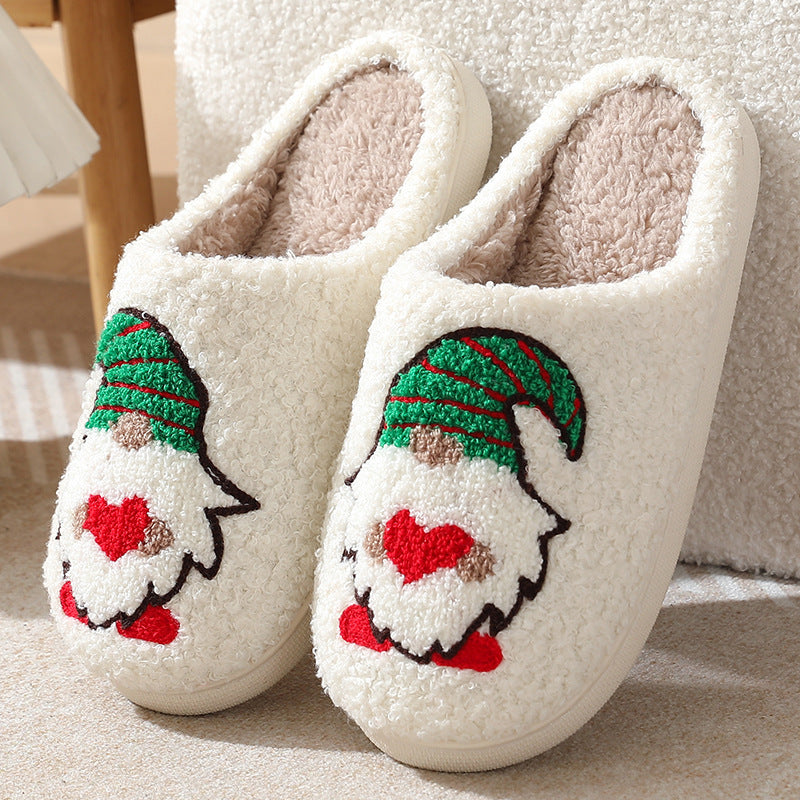 hristmas cute Christmas dwarf pattern cotton slippers indoor home plush warm slippers White
