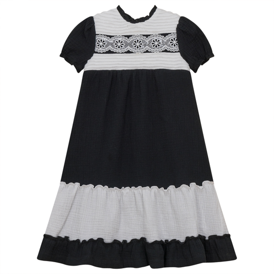 Dress with Contrast Rib Black White