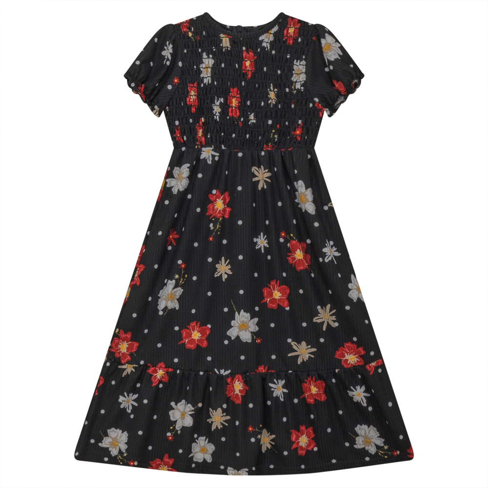 Smoked Tone on Tone Dress Black Red Floral