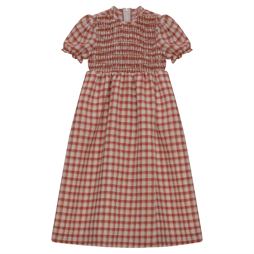 Smocked Long Dress Rust Print