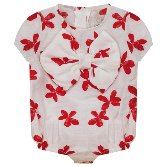 Floral Onesie With Bow White Floral