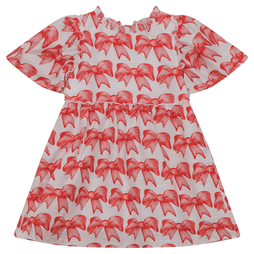 Bow Print Dress Red Bow-Print