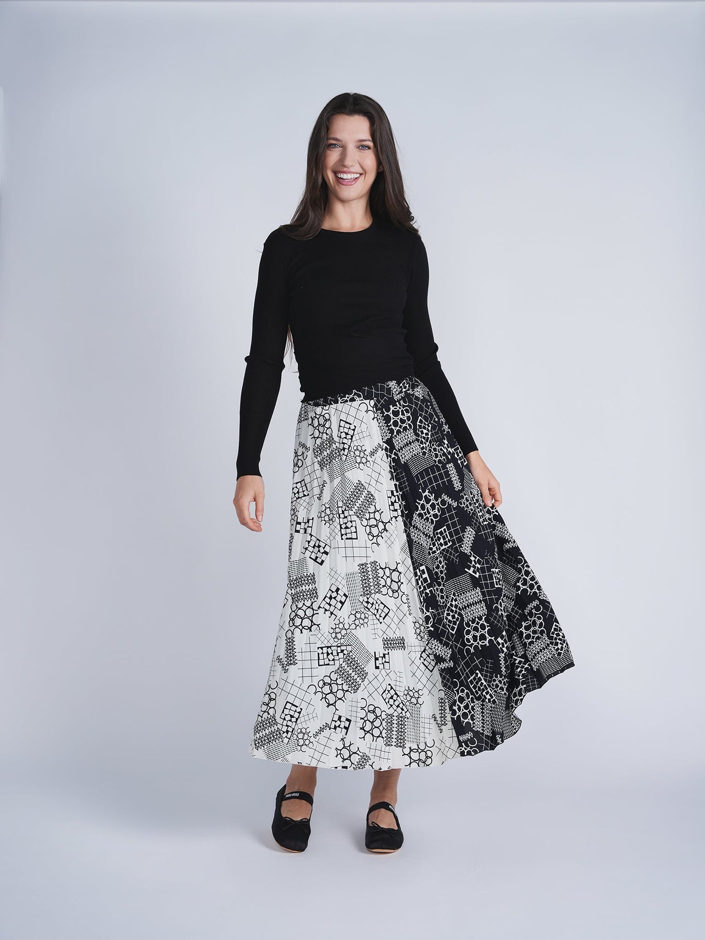 2 Tone Midi Pleated Skirt