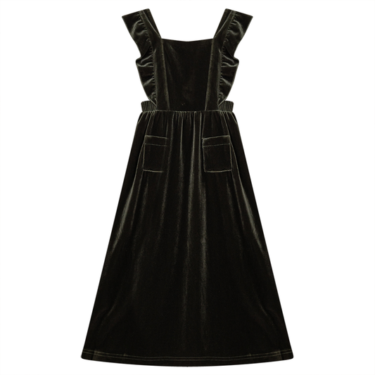 Long Jumper With Ruffles Around Straps Olive