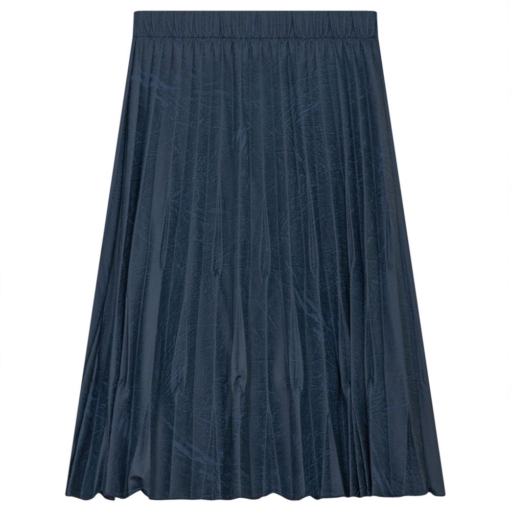 Rear Drop Pleated Skirt Blue Denim