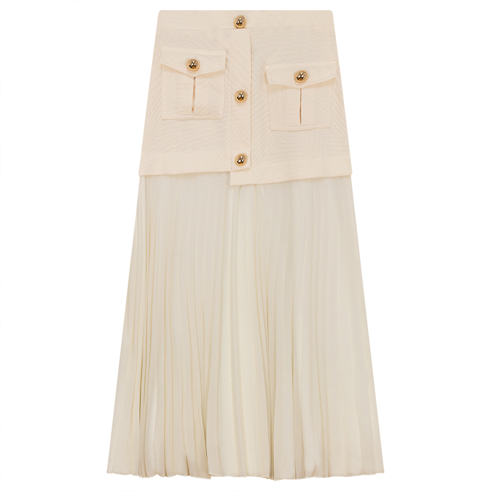 Pleated MIDI Skirt with Pockets Off White