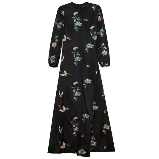 Floral Printed Wrap Dress Black Print