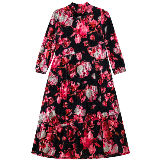 Long Tiered Dress Black Red