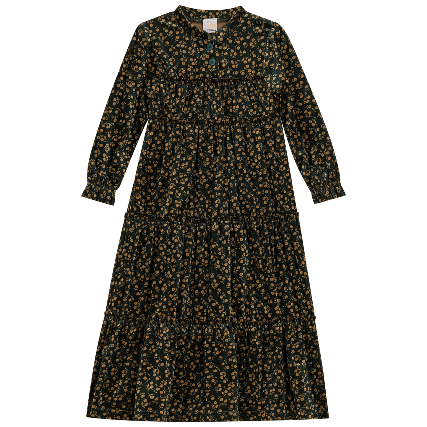 Printed Tiered Ruffled Dress Olive