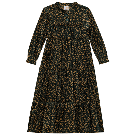 Printed Tiered Ruffled Dress Olive